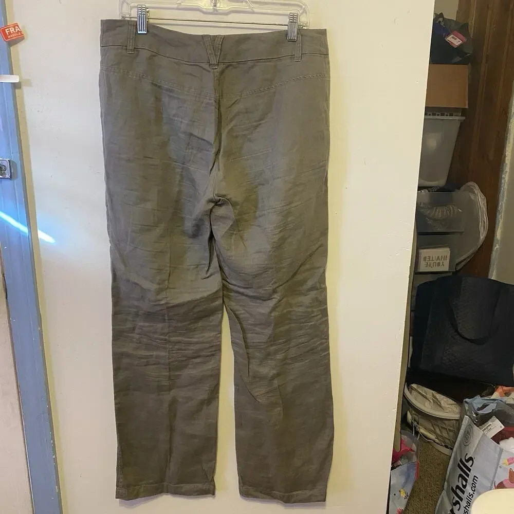 H&M Women Sz10 Straight Leg 100% Linen Dress Pants Lightweight Casual Dark Gray
